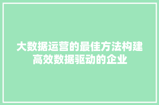 大数据运营的最佳方法构建高效数据驱动的企业