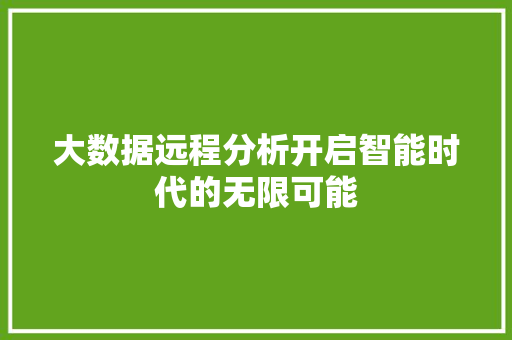 大数据远程分析开启智能时代的无限可能
