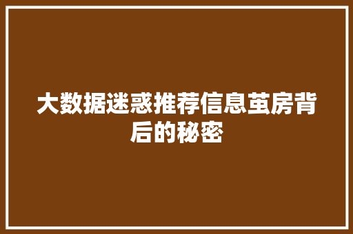 大数据迷惑推荐信息茧房背后的秘密