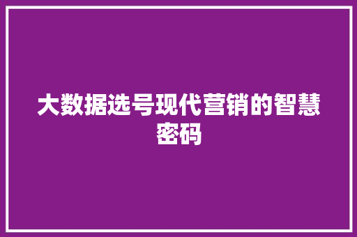 大数据选号现代营销的智慧密码