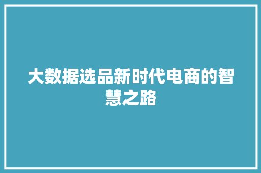 大数据选品新时代电商的智慧之路