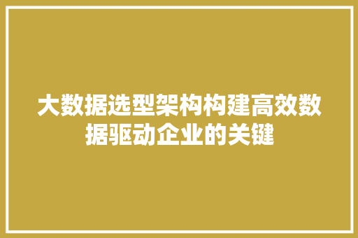 大数据选型架构构建高效数据驱动企业的关键