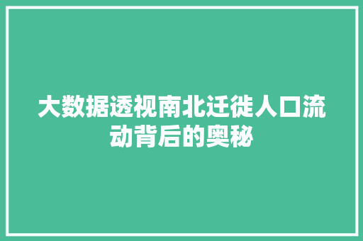 大数据透视南北迁徙人口流动背后的奥秘