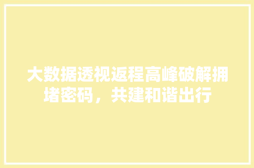 大数据透视返程高峰破解拥堵密码，共建和谐出行