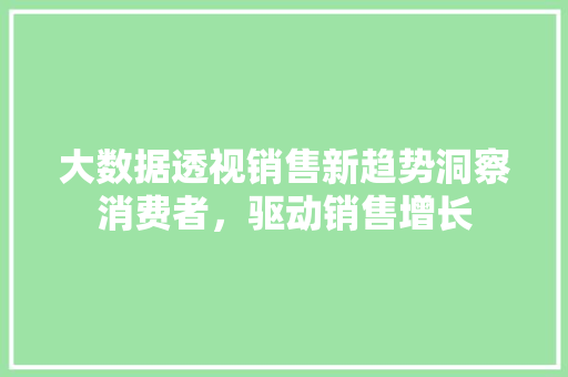 大数据透视销售新趋势洞察消费者，驱动销售增长