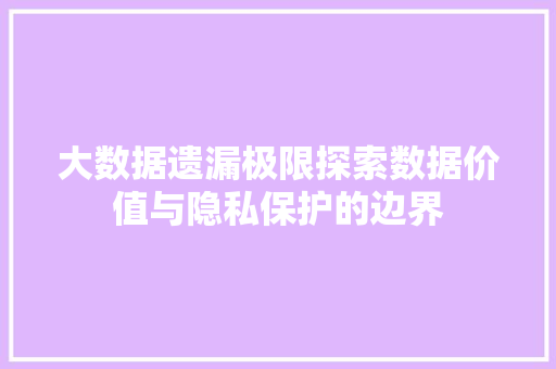 大数据遗漏极限探索数据价值与隐私保护的边界