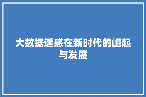 大数据遥感在新时代的崛起与发展