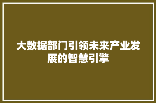 大数据部门引领未来产业发展的智慧引擎