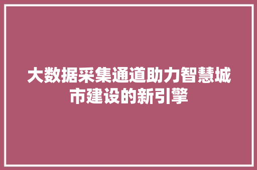 大数据采集通道助力智慧城市建设的新引擎