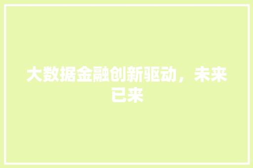 大数据金融创新驱动，未来已来