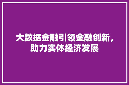 大数据金融引领金融创新，助力实体经济发展