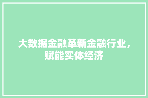 大数据金融革新金融行业，赋能实体经济