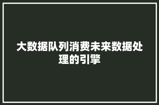 大数据队列消费未来数据处理的引擎