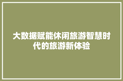 大数据赋能休闲旅游智慧时代的旅游新体验
