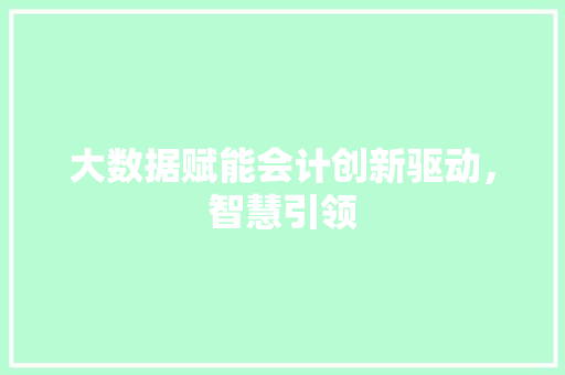 大数据赋能会计创新驱动，智慧引领