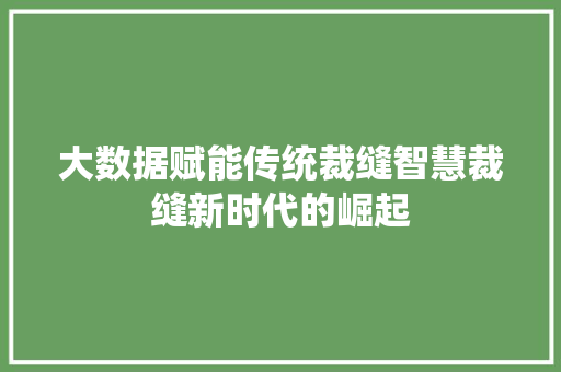 大数据赋能传统裁缝智慧裁缝新时代的崛起