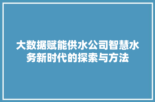 大数据赋能供水公司智慧水务新时代的探索与方法