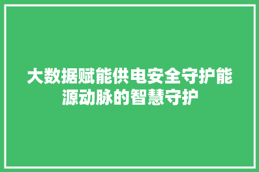 大数据赋能供电安全守护能源动脉的智慧守护