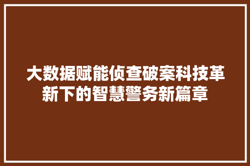 大数据赋能侦查破案科技革新下的智慧警务新篇章