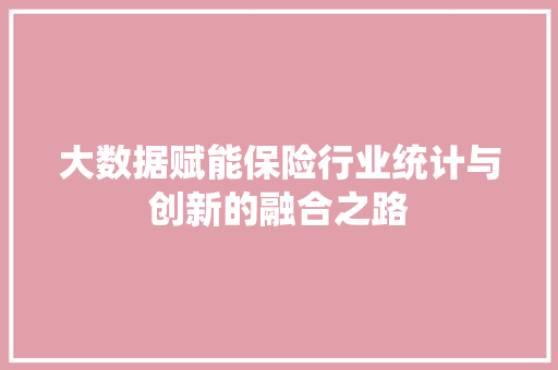 大数据赋能保险行业统计与创新的融合之路