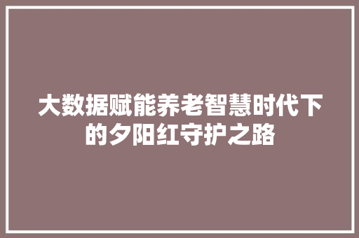 大数据赋能养老智慧时代下的夕阳红守护之路