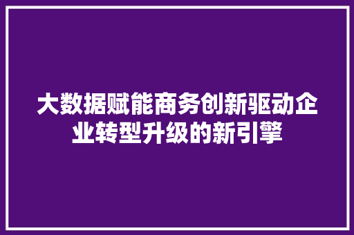 大数据赋能商务创新驱动企业转型升级的新引擎