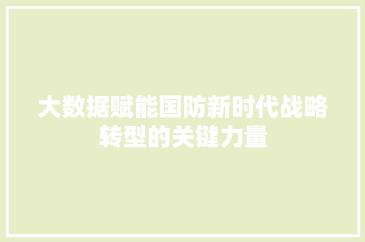 大数据赋能国防新时代战略转型的关键力量