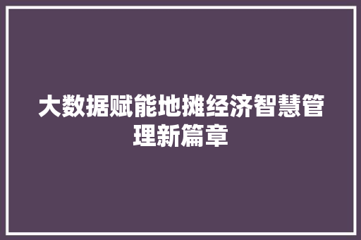 大数据赋能地摊经济智慧管理新篇章