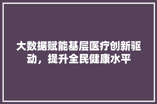 大数据赋能基层医疗创新驱动，提升全民健康水平