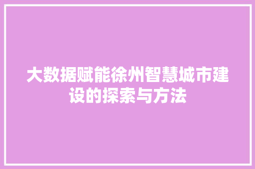 大数据赋能徐州智慧城市建设的探索与方法