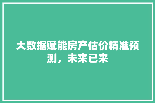 大数据赋能房产估价精准预测，未来已来