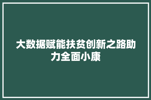 大数据赋能扶贫创新之路助力全面小康