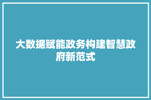 大数据赋能政务构建智慧政府新范式