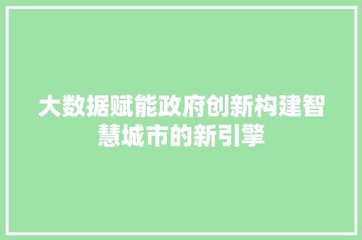 大数据赋能政府创新构建智慧城市的新引擎