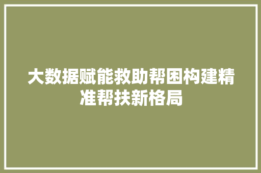 大数据赋能救助帮困构建精准帮扶新格局
