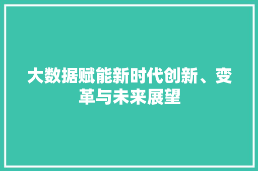 大数据赋能新时代创新、变革与未来展望