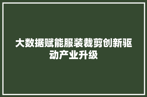 大数据赋能服装裁剪创新驱动产业升级