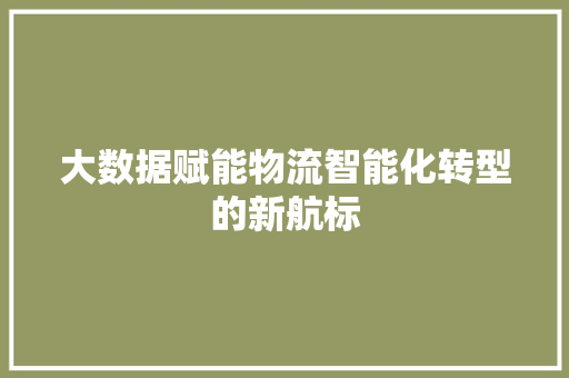 大数据赋能物流智能化转型的新航标