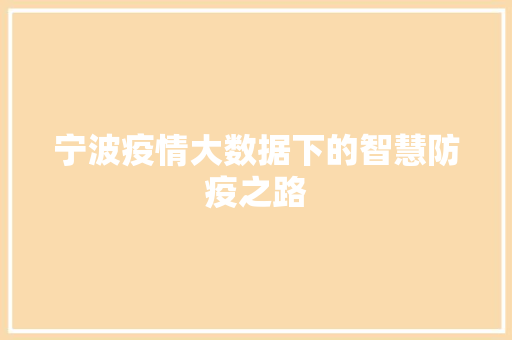 宁波疫情大数据下的智慧防疫之路