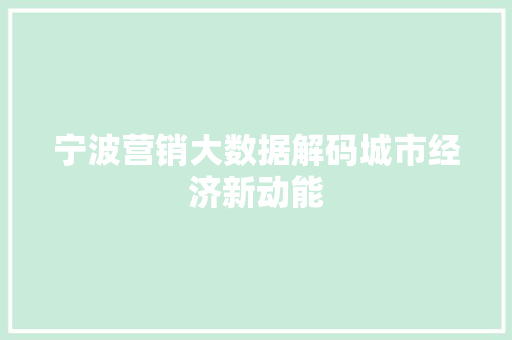 宁波营销大数据解码城市经济新动能