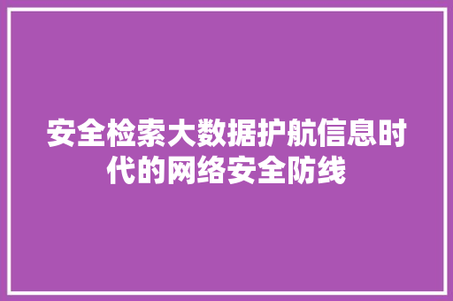 安全检索大数据护航信息时代的网络安全防线