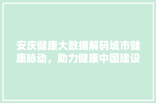 安庆健康大数据解码城市健康脉动，助力健康中国建设