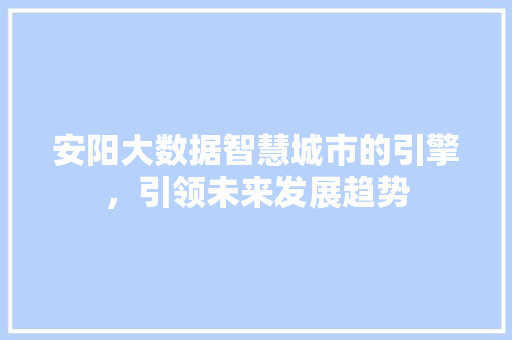 安阳大数据智慧城市的引擎，引领未来发展趋势