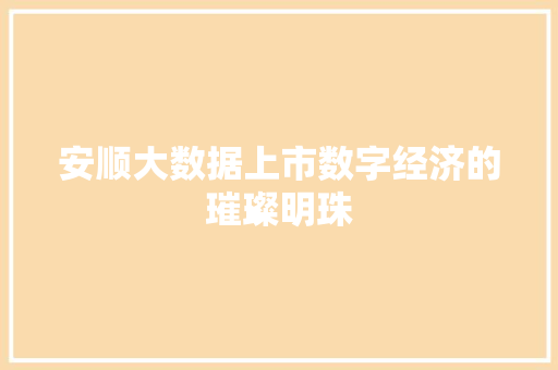 安顺大数据上市数字经济的璀璨明珠