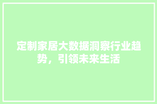 定制家居大数据洞察行业趋势，引领未来生活