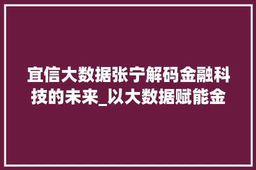 宜信大数据张宁解码金融科技的未来_以大数据赋能金融创新