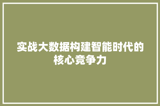 实战大数据构建智能时代的核心竞争力