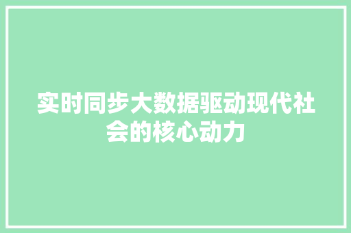 实时同步大数据驱动现代社会的核心动力