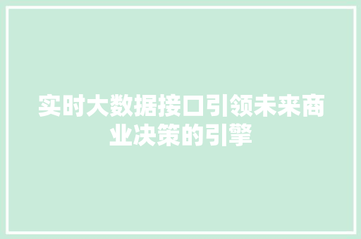 实时大数据接口引领未来商业决策的引擎