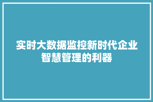 实时大数据监控新时代企业智慧管理的利器